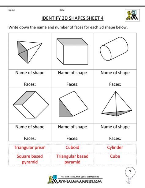 identify geometric shapes worksheet pdf